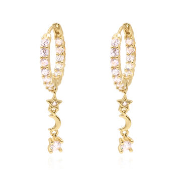 Ceyla Moon And Star Hoop Earrings | 18 K Gold Plated, 2 of 5