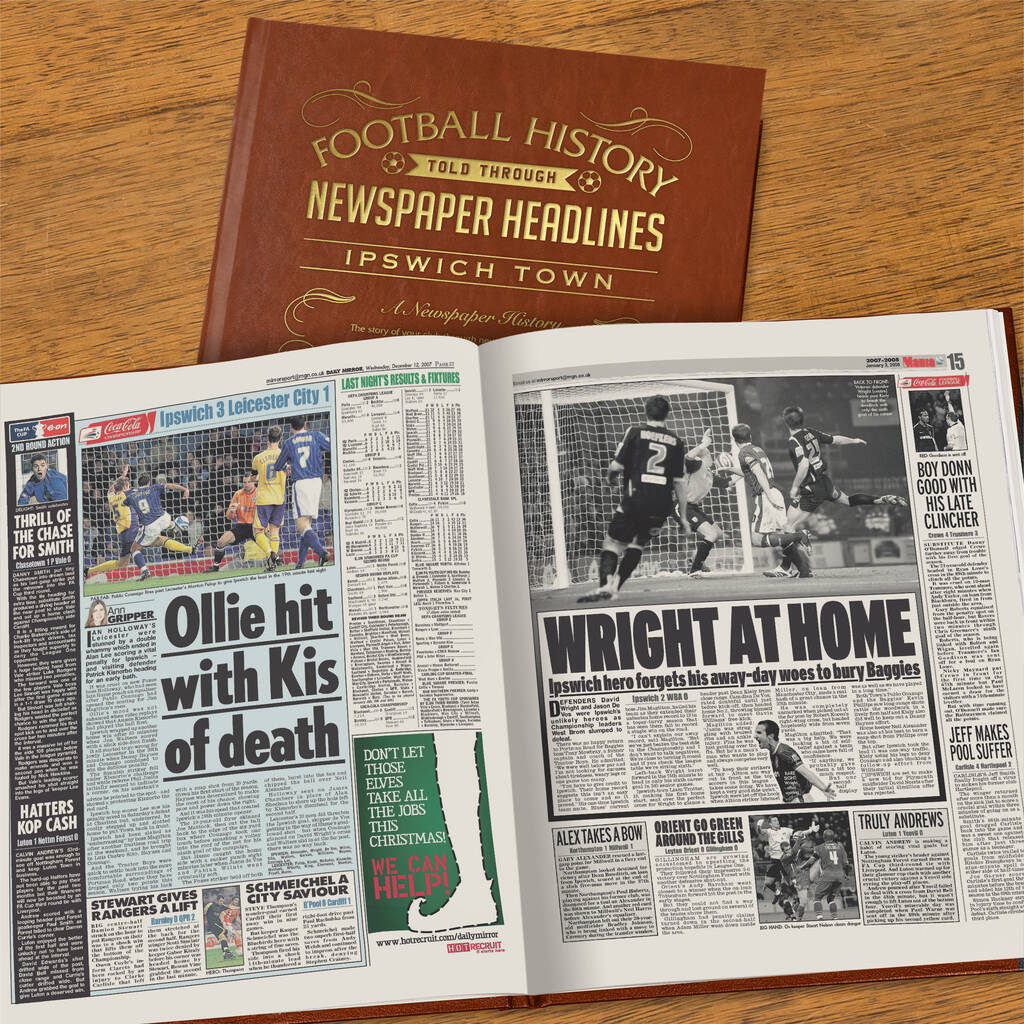 Ipswich Town Personalised Football Newspaper Book By Historic