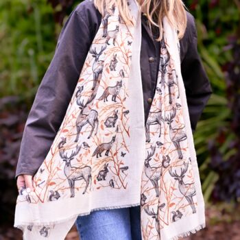 Woodland Animals Print Scarf In Personalised Gift Box, 3 of 7