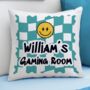 Personalised Teal Checked Cushion, thumbnail 1 of 4