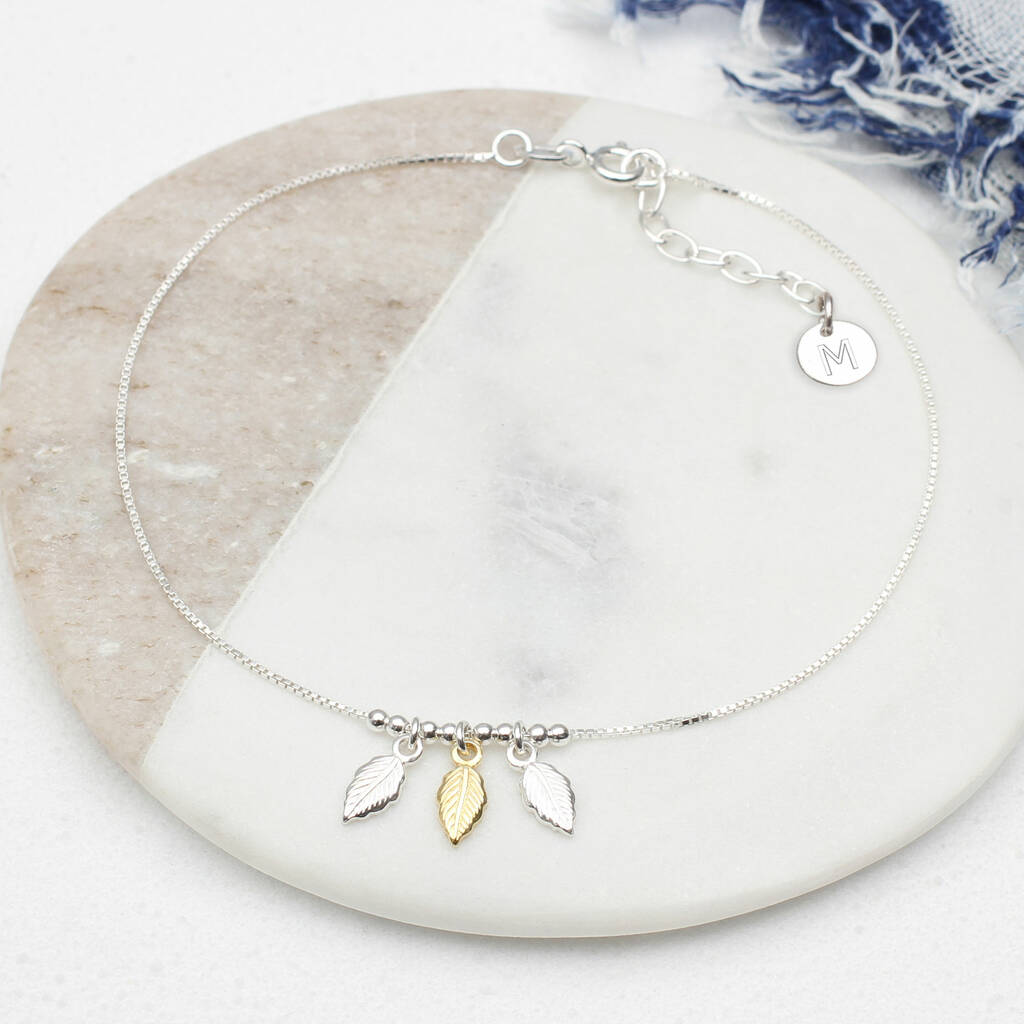 Personalised Silver And 18ct Gold Plated Leaf Anklet, 1 of 3
