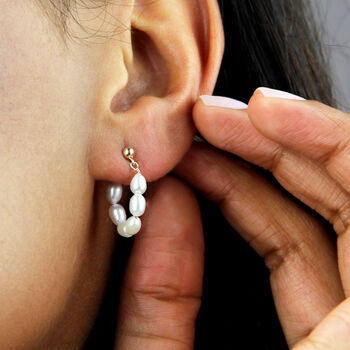 Wrap Around Pearl Hoop Earrings, 5 of 9