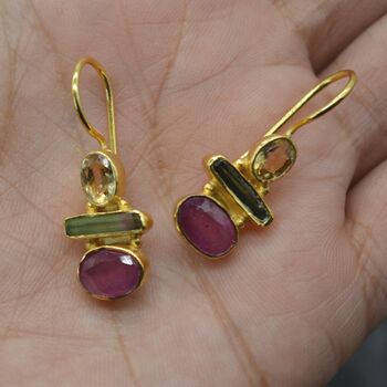 Red Ruby, Citrine And Tourmaline Earrings, 4 of 6