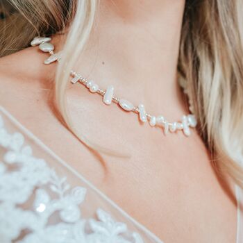 Cleo Modern Pearl Necklace With Sterling Silver Focal Beads, 3 of 12