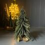 Green With Gold Fir Tree On Log Christmas Decoration, thumbnail 1 of 2