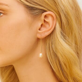 Gold Plated Pearl Threader Earrings – 120mm Drop, 5 of 5
