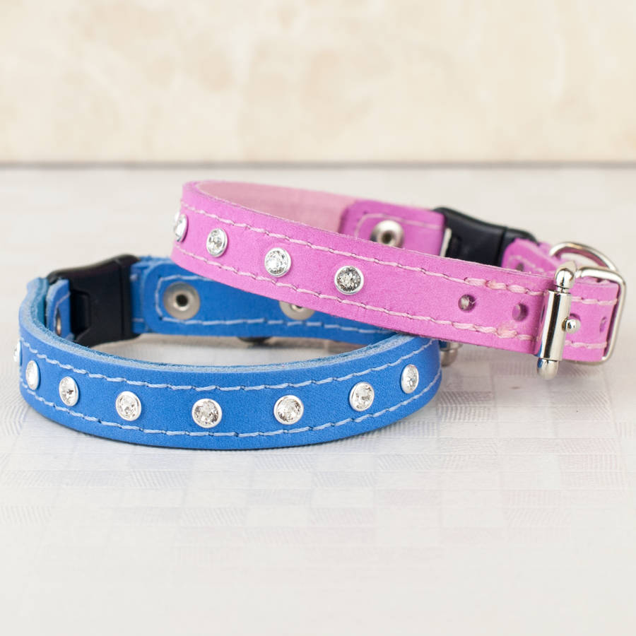 leather cat collar with swarovski crystals by petiquette collars