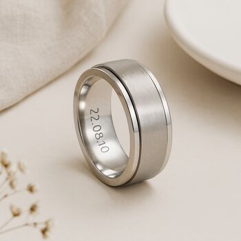 Men’s Personalised Brushed Stainless Steel Wide Spinner Ring – 8mm, 5 of 11