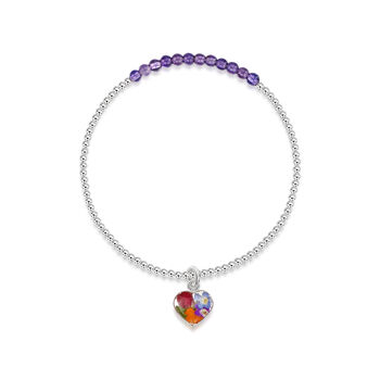 Sterling Silver Flower And Gemstone Stretch Bead Bracelet, 6 of 12