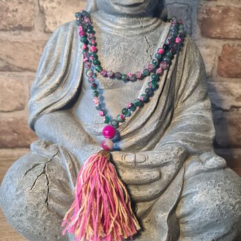 Pink And Green Crystal Mala Beads Necklace With Tassel, 3 of 7