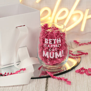 Crazy Cat Mum Stemless Wine Glass Gift Set, 6 of 6