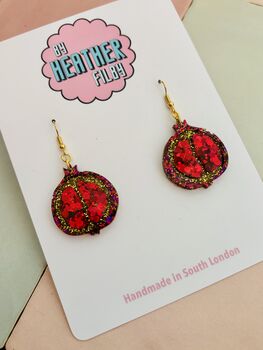 Pomegranate Glitter Earrings / Deep Red Botanical Gift / Exotic Holiday Accessory, 2 of 5