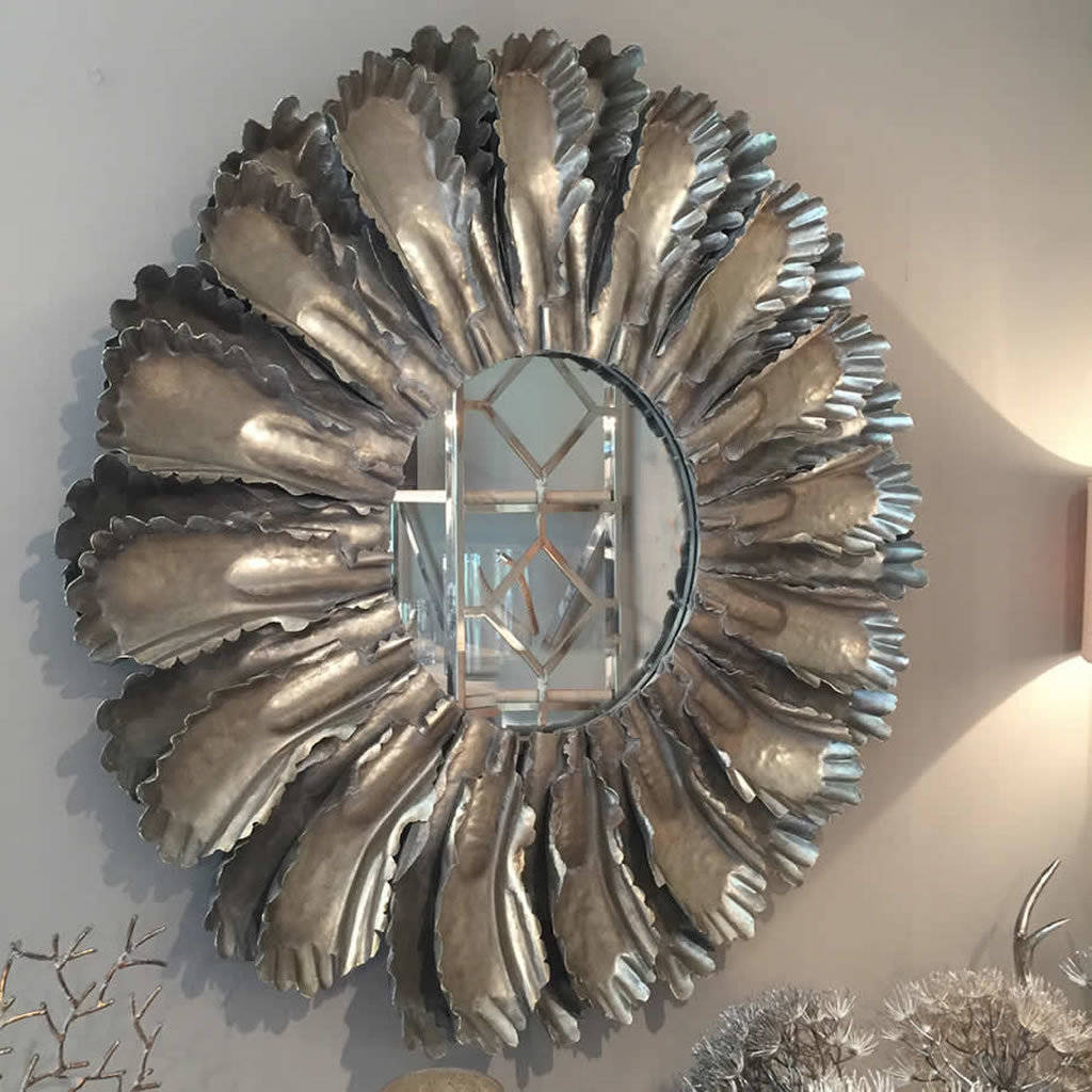Camon Pewter Leaf Large Round Mirror By Cowshed Interiors