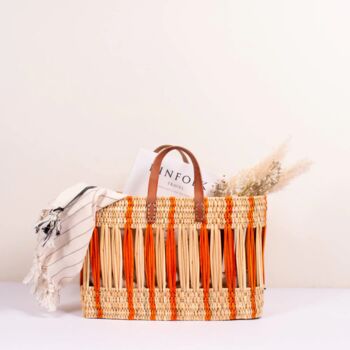 Decorative Reed Storage Basket, Orange Stripe, 6 of 9