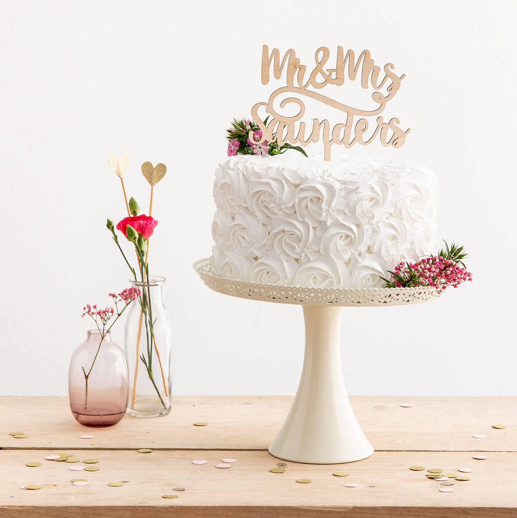 Mr And Mrs Surname Script Style Cake Topper, 1 of 2