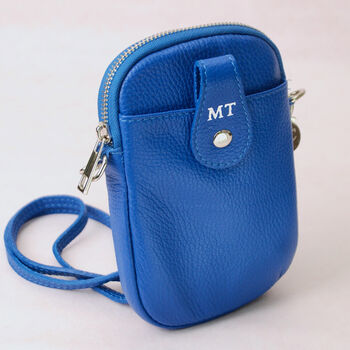 Personalised Monogram Leather Crossbody Phone Pouch, 4 of 5