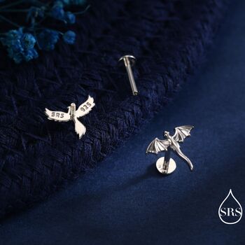 Mismatched Dragon And Phoenix Internally Threaded Flat Back Earrings In Sterling Silver, 2 of 12