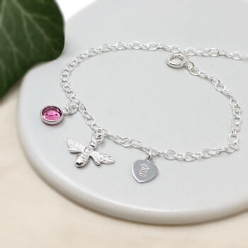 Personalised Bee Charm Bracelet Sterling Silver, 2 of 3