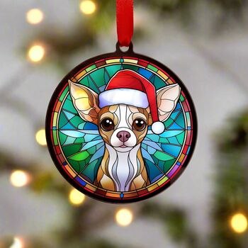 Chihuahua Fawn In Santa Hat Suncatcher Decoration, 6 of 6