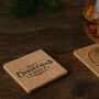 Dad's Christmas Spirt Coaster | Oak Coaster | Christmas Table Decor | Festive Drink Coaster | Seasonal Design | Gift For Him | Ideal Gift, thumbnail 1 of 2