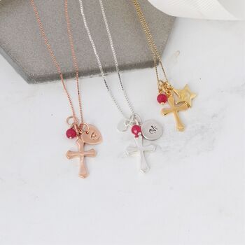 Personalised Cross Necklace With Birthstones, 8 of 12