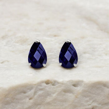 Mini Sterling Silver Teardrop Sapphire Stud Earrings, 4 of 8