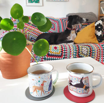 Sighthound On Crochet Blanket Enamel Mug, 5 of 5