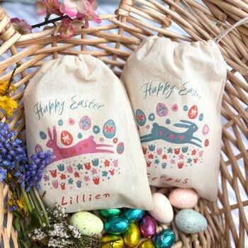 Personalised Girls Easter Gift Bag With Seeds: Pink Scandi Folk Rabbit, 2 of 5