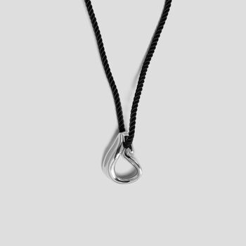 Wave Silver Pendant Cord Necklace In Rhodium Plated Sterling, 5 of 7