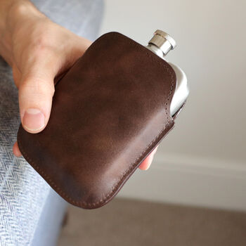 Personalised Leather Steel Hip Flask And Cufflink Set, 9 of 9