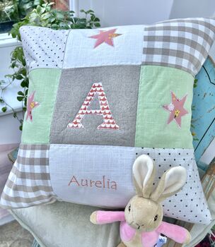 Personalised Alphabet Cushion Peach And Mint, 4 of 12