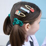 School Check And Satin Scrunchie Set Green, thumbnail 2 of 4