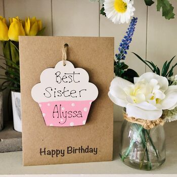 Personalised Sister Birthday Card Cupcake Keepsake, 2 of 2