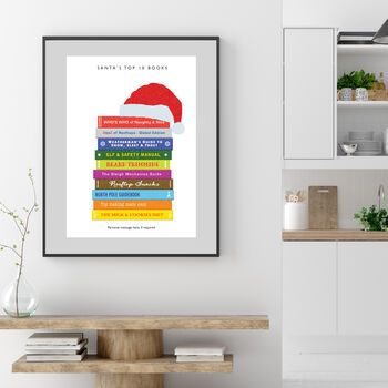 Personalised 'Santa's Top 10 Books' Book Lovers Print, 2 of 4
