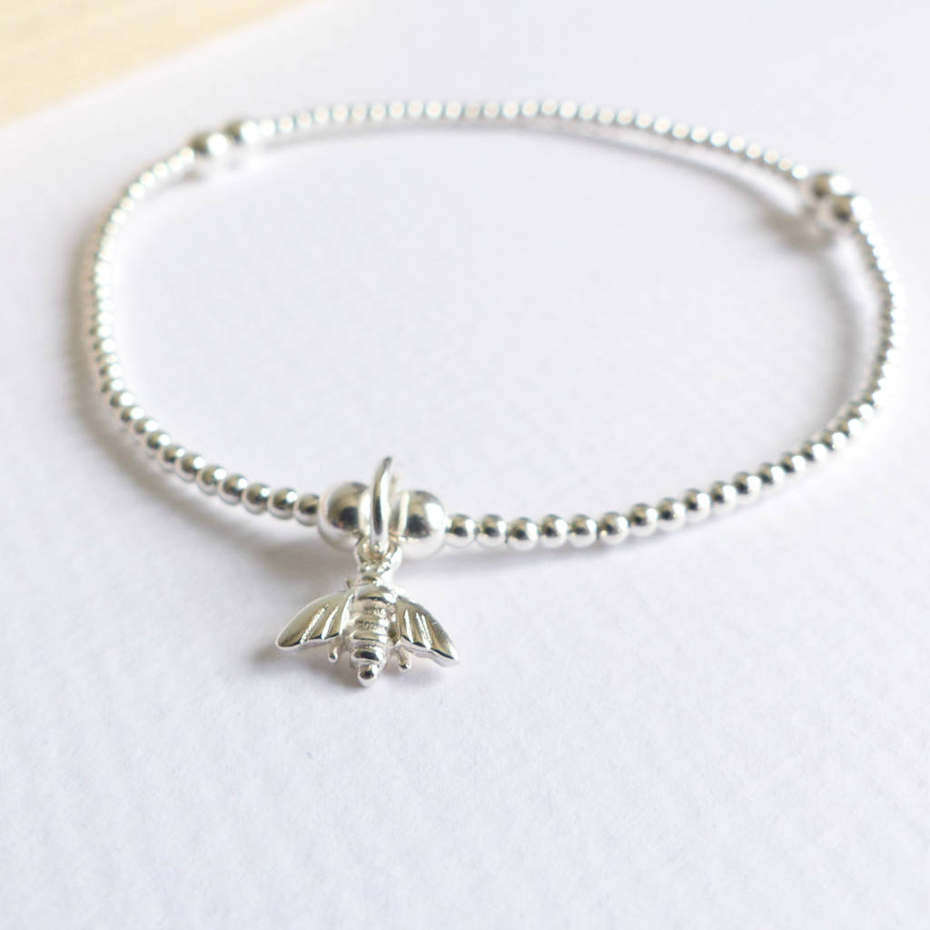 sterling silver tiny bumble bee beaded bracelet by evy designs