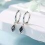 Sterling Silver Very Tiny Rhombus Onyx Black Cz Huggie Hoop, thumbnail 1 of 12
