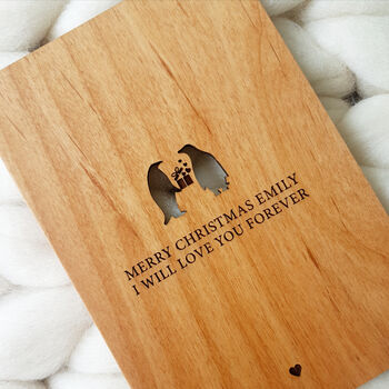 Personalised Christmas Penguin Love Wooden Card, 4 of 8