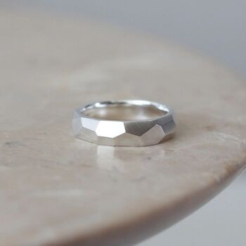 Geometric Faceted Sterling Silver 5mm Ring, 6 of 9