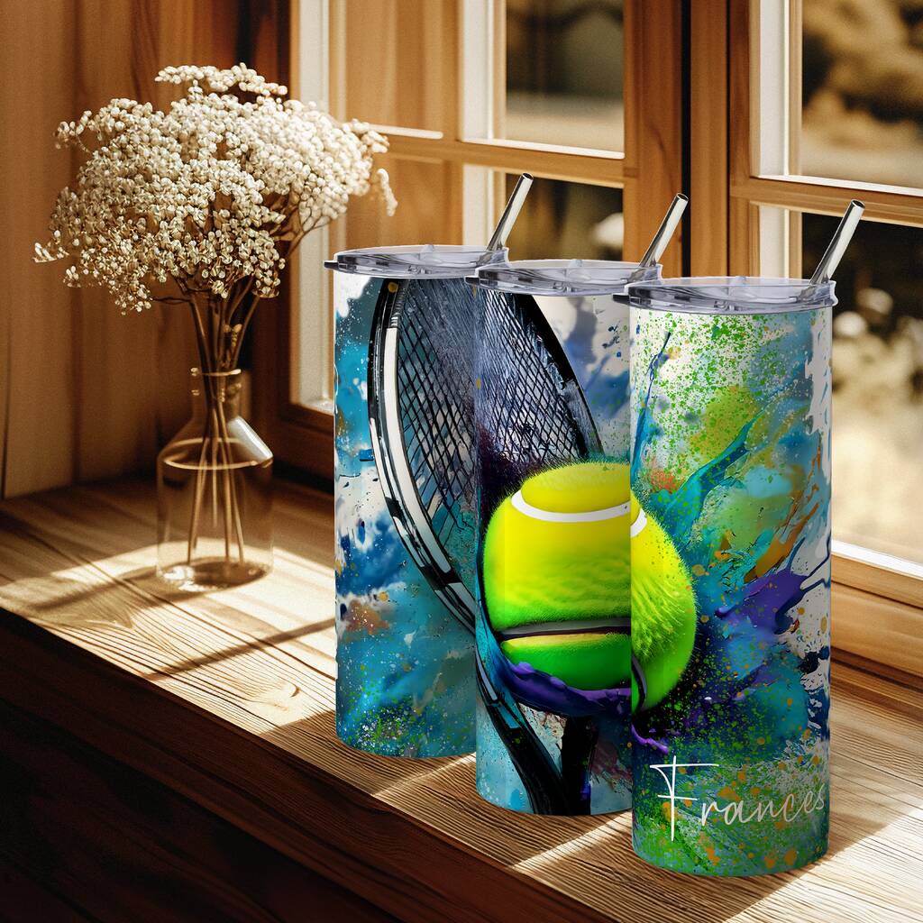 Personalised Tennis Insulated Travel Cup Add Name Tennis Gift For Him Or Her, 1 of 4