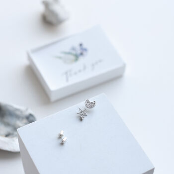 Sterling Silver Moon And Star Stud Earrings In A Box, 8 of 9