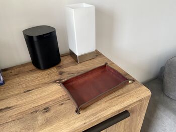 Personalised Rectangle Spanish Brown Leather Desk Tray, 6 of 12
