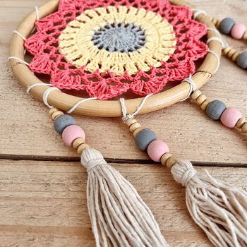 Pink And Yellow Crochet Handmade Dream Catcher, 5 of 8