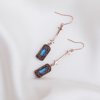 Antique Gold And Sapphire Blue Stone Drop Earrings, 4 of 4