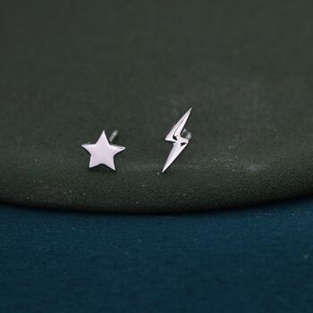 Mismatched Tiny Star And Lightning Bolt Stud Earrings, 3 of 9