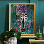 Zebra In Heels In Tropical Flower Jungle Wall Art Print, thumbnail 1 of 7