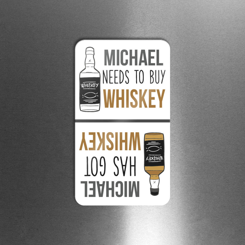 Personalised 'Got Whiskey' 'Need Whiskey' Flip Magnet, 1 of 2
