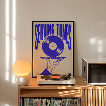 Serving Tunes Print | Music Poster | Home Decor | Vinyl | Illustration | Record | Bar | Trendy | Retro | Disco And House | Mid Century, 2 of 11