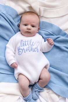 Little Brother/Little Sister Embroidered New Baby Romper Three Colours Available, 2 of 12