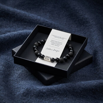 Personalised Men's Sterling Silver And Black Onyx Bead Monogram Bracelet, 6 of 6