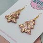 Caramel Swirl / Gold And Pink Glitter Christmas Tree Earrings, thumbnail 4 of 10